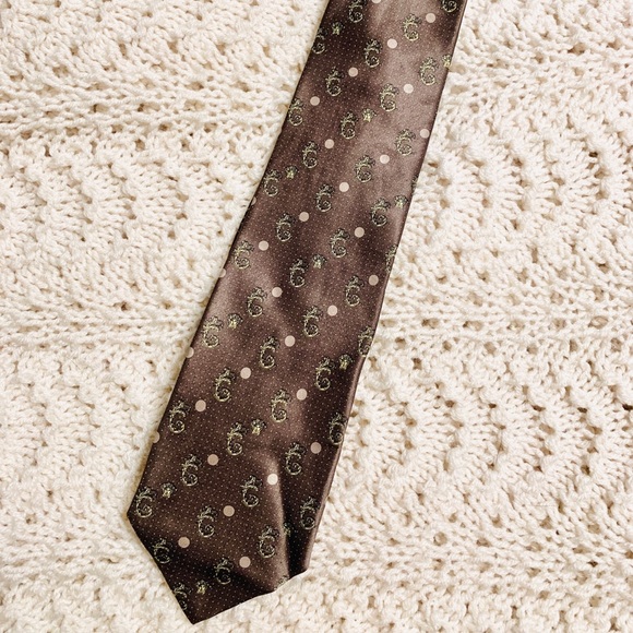 Vintage Authentic Versace Silk Brown Cream Medusa Tie Classic Business Neutral - Picture 3 of 5